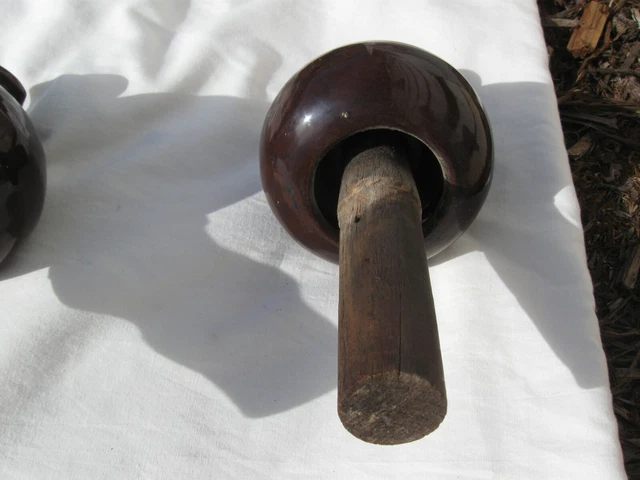 3 Vintage Large Brown Porcelain Ceramic High Voltage Power Line Insulator +Posts 10