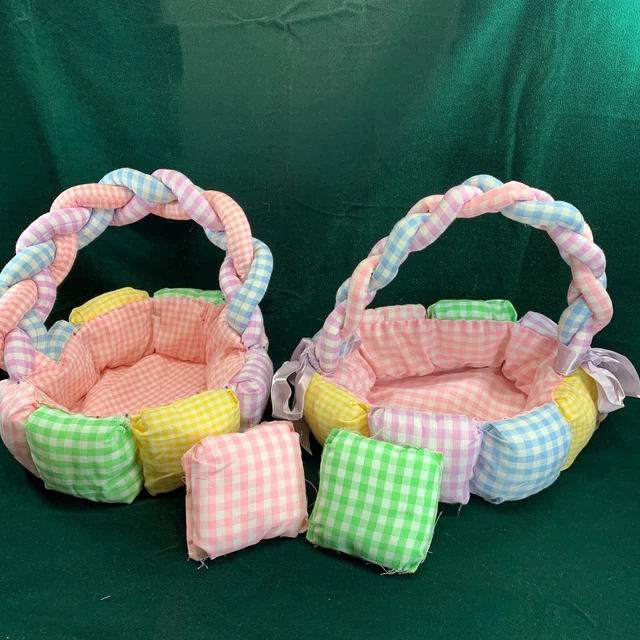 Unfinished Handmade Gingham Easter Basket Vintage Started Craft Sewing Project