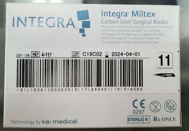 ~~~INTEGRA MILTEX 4-111 #11 CARBON STEEL Surgical Blades 100/BX Sterile~~~