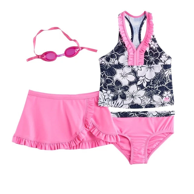 Bambina Fiore Top Tankini, Pantaloni & Gonna Costume Set & Occhiali Misura 4 Upf