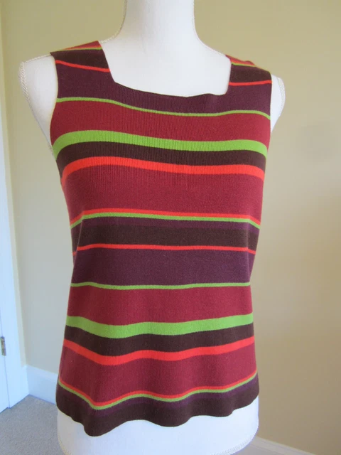 Vtg 80's Multi Color Striped Sleeveless Knit Top Womens Sz S
