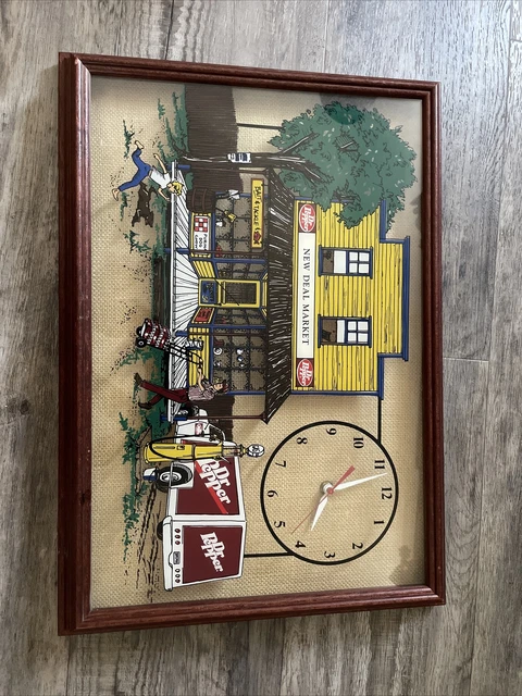 Vintage Dr Pepper ￼Hanover Clock Samuels Grocery Burlap Glass 1990