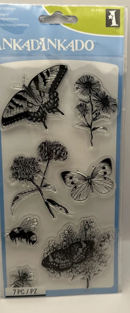 Inkadinkado Clear Rubberstamps Butterfly Garden Flowers Bees 7 pieces NEW! 40040