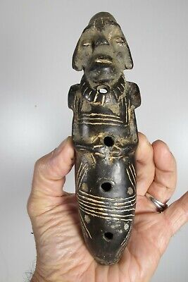 Rare Antique Pre Columbian Tairona Gayraca Style  Ceramic Flute Music Instrument