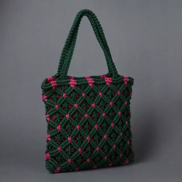 Macrame Bag With Natural Cording Boho Women Bags Green Side Bag Handmade Bags