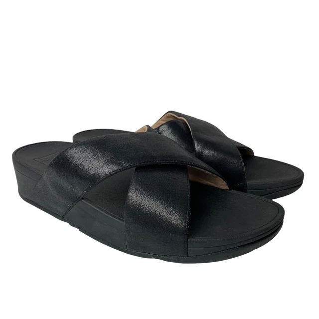 Fitflop women’s platform slide sandals black shimmer size US 10