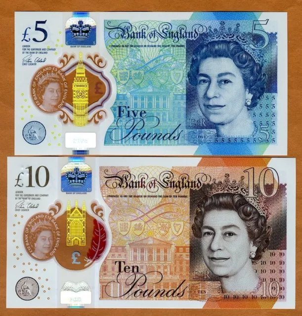 SET Great Britain 5;10 pound 2016-2017 QEII P-394-395 UNC Polymer