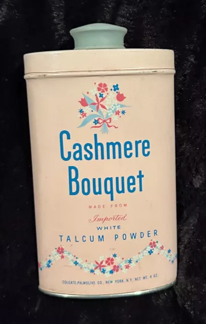 Vintage Cashmere Bouquet Talcum Powder in Cologate Palmolive Deco Tin 4 oz.