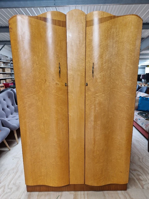 Large Art Deco Burl Maple Double Wardrobe