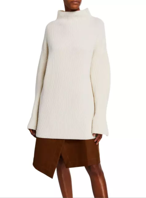 Co ESSENTIALS Ribbed Wool Cashmere Mock Neck Sweater with Button Sleeves XS/S