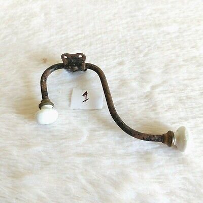 1920s Vintage Ornate Victorian Dual Side Ceramic Knobs Iron Wall Hook Hanger Old