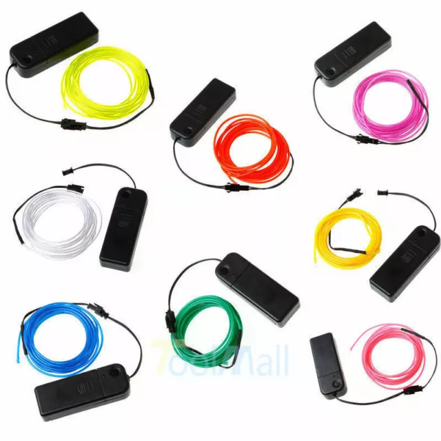 LED EL Wire Neon Glow String Strip Light Rope Controller Car Decor Dance Party 2