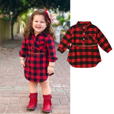 Toddler Kids Baby Girls Clothes Plaid Check Tartan Romper Dress Outfits Set