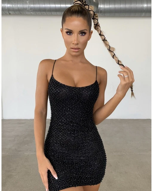 OH POLLY DROP a glint black embellished mini dress size 10 40.00