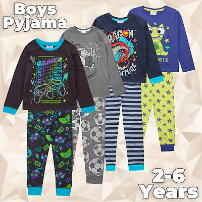 Boys Kids Monster Football Pyjama Set PJ 100% Cotton Long Sleeved Gift Set 2-6