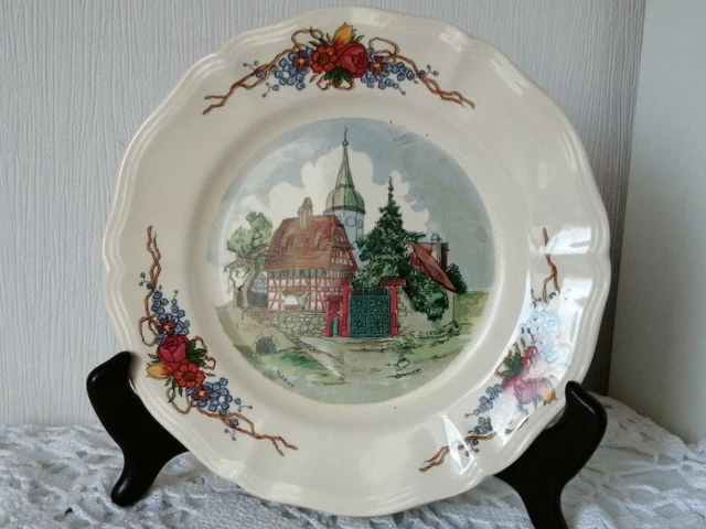 Ancienne Assiette A Dessert En Faïence Obernai 1