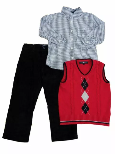 Sahara Club Boys Holiday Outfit Dress Shirt Pants & Red Argyle Sweater 4