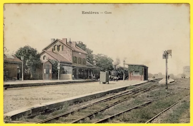 cpa RARE 80 ROSIÈRES en SANTERRE (Somme) La GARE TRAIN au Départ Railway Station