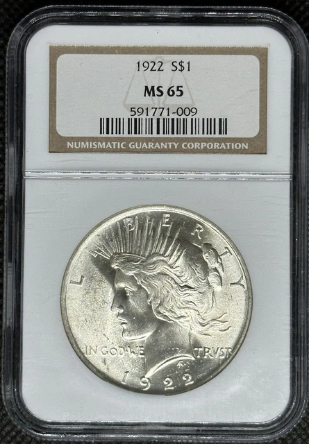 :1922-P 1$ Silver Peace Dollar Blast-White Ngc Gem-Bu Ms-65 Highest-Grades