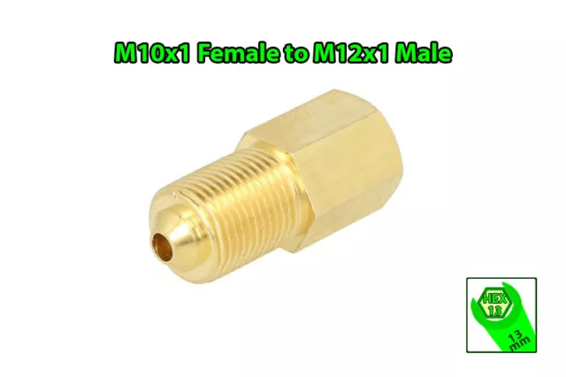 Brake Line Pipe Brass M10x1 Female to M12x1 Male Bubble Fitting Connector Couple