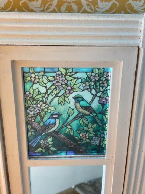 Two Birds on a Branch Dollhouse Miniature Victorian  Stained Glass Window Film