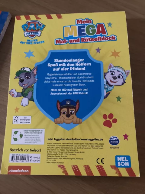 PAW Patrol Konvolut  Trinkflasche,  Malbuch, Rätselspass -Buch u. Block, NEU +AK 3