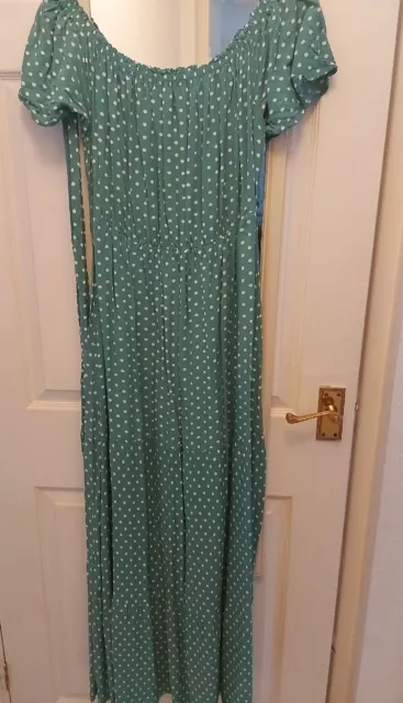 Polka Dot Tiered Maxi Belted  Summer 👗 Of Shoulder Dress TALL ? 14 16 L XL