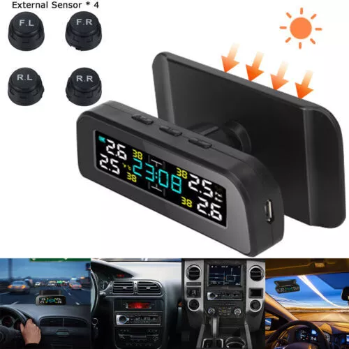 Car Wireless Solar TPMS LCD Tire Pressure Monitoring System + 4 External Sensors