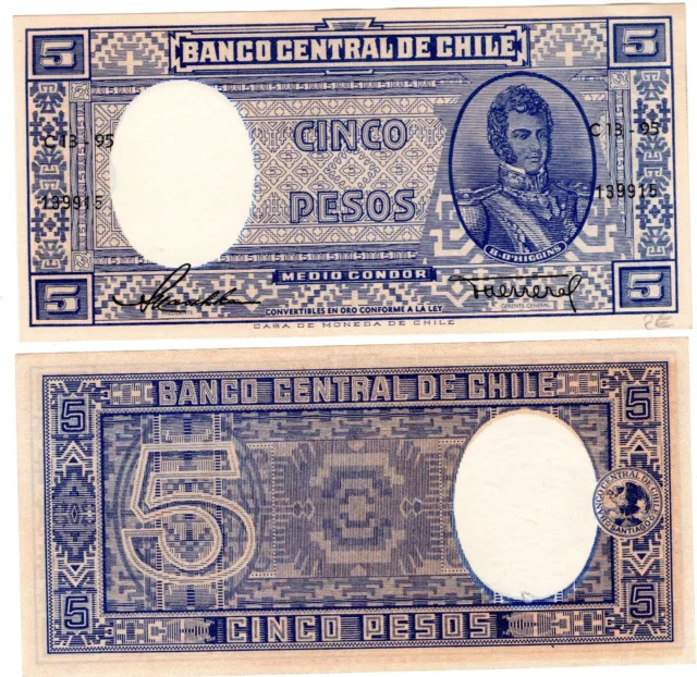 CHILE Billet 5 Pesos ND 1958 P119 B. O'HIGGINS MEDIO CONDOR NEUF UNC