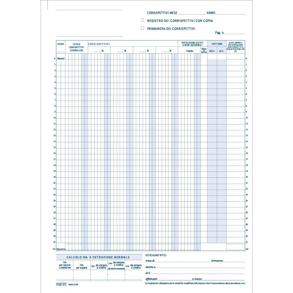 Registro IVA Corrispettivi 25 Mesi - Doppia Copia Per Esercizi Commerciali