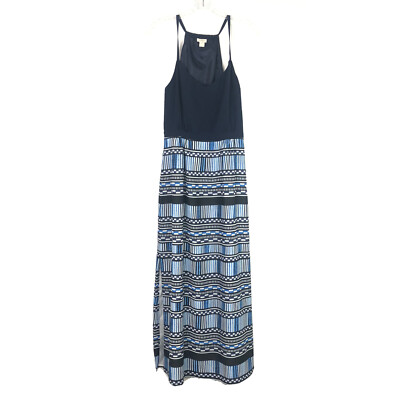 J Crew Factory Womens Blue White Halter Maxi Dress Side Slit Size 6