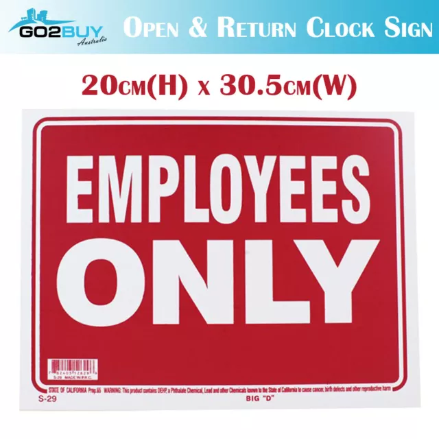 EMPLOYEES ONLY Waterproof PVC Thick Plastic Outdoor Office Sign-20cmx30.5cm