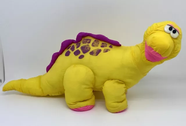 Vintage 1992 Fisher Price Puffalump Dino Roar Yellow Dinosaur Stuffed Animal