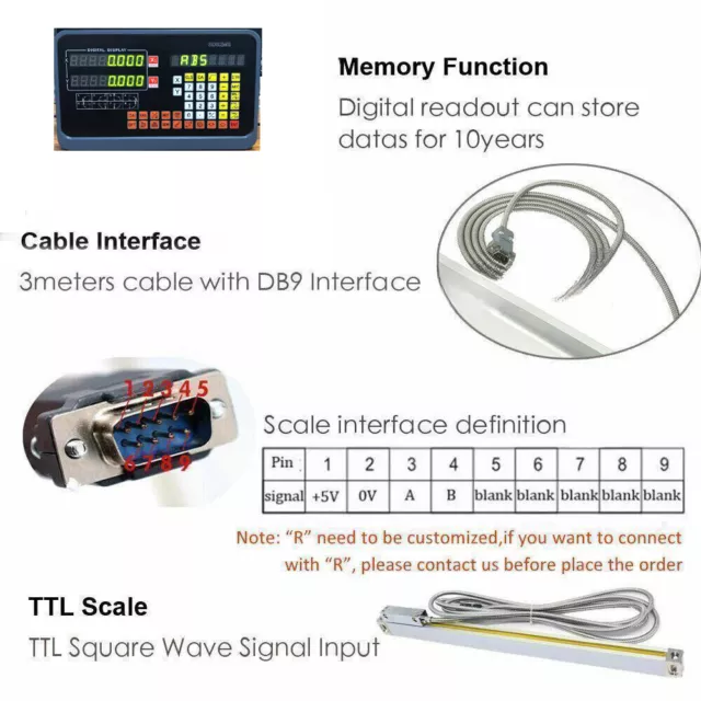 2/3Axis LCD Digital Readout TTL Linear Scale 5um DRO Display Glass Sensor Mill 3