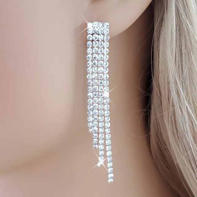 Fashion Long Tassel Crystal Earrings Women's Drop Dangle Stud Wedding Jewelry