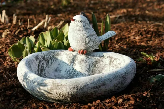 Vogeltränke Herz mit Vogel im Set Frostfest Garten Deko Steinguss Gartenfigur