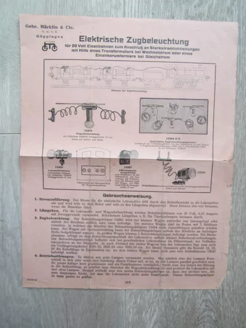 Märklin Bedienungsanleitung "Elektrische Zugbeleuchtung" 2 (***TOP***) Eisenbahn