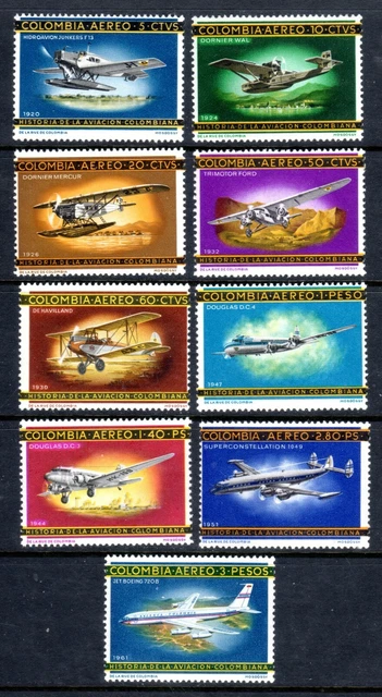 Colombia Scott #C471-C479 & #CE4 F/VF Lightly Hinged Issued 1965-1966