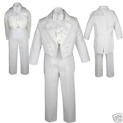 WEDDING FORMAL White 5PC TAIL TUXEDO SUITs BABY INFANT TODDLER Kid Teen BOY S-20