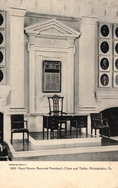 Philadelphia, PA, State House, Restored President's Chair & Table Postcard e4758