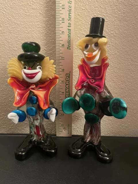 Two Vintage Murano Venetian Art Glass Clown Figurine Hand Blown