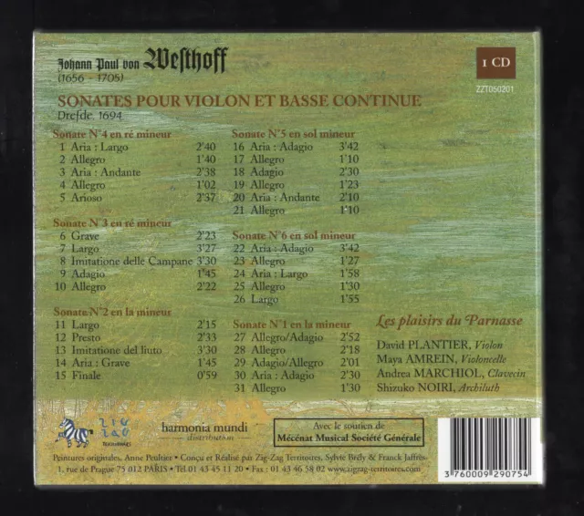 CD ★ Westhoff : Sonates Violon Basse - David Plantier ★ Album Naïve Comme Neuf 2