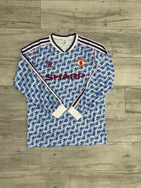 Manchester United 1990/1992 Away Football Long Sleeve Retro Jersey Medium Size