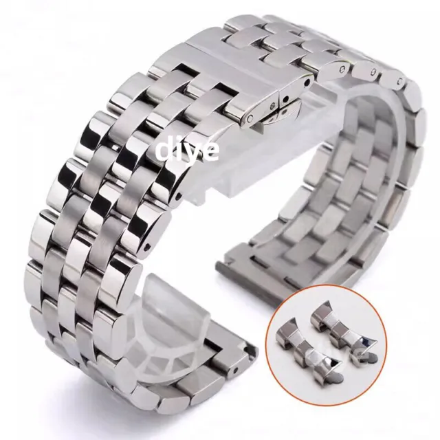 16mm-26mm Straight+Curved End Metal Bracelet Stainless Steel Watch Band Strap