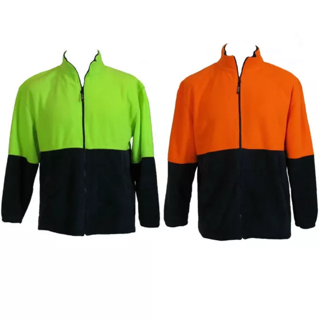 HI VIS POLAR FLEECE Jumper Full Zip Safety Workwear Fleecy Jacket Unisex WB