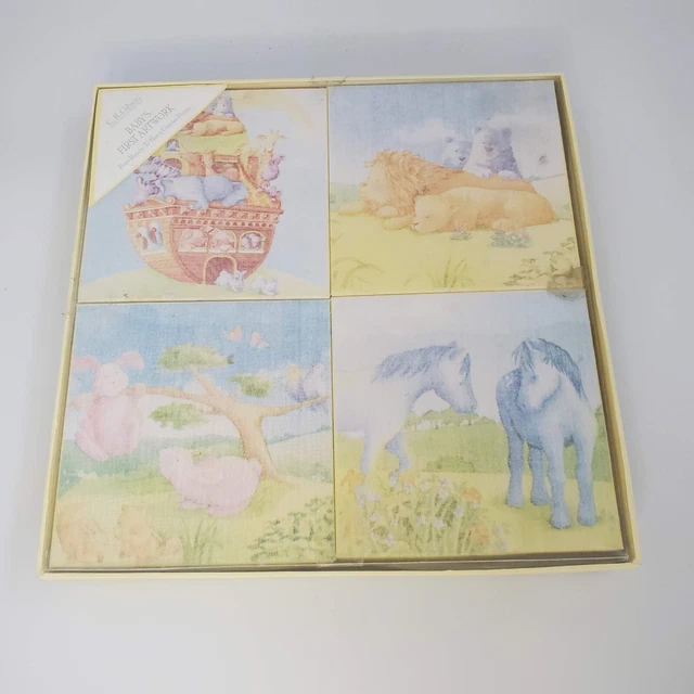 Noah's Ark Nursery Art Set by Cathy Heck of 4 Canvases For Baby Nursery Gift