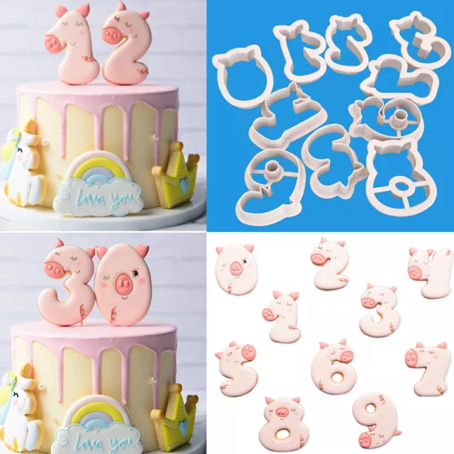 Pig 0-9 Numbers Cookies Biscuit Cutter Fondant Mould Cake Topper Sugarcraft Mold