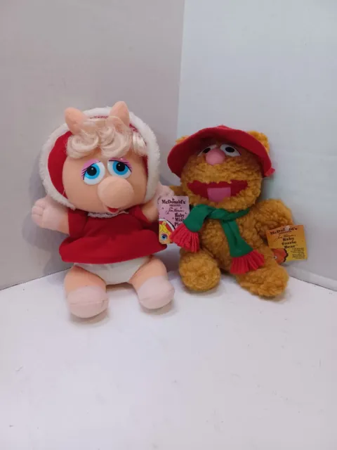 Vtg Muppet Babies McDonald's Plush Miss Piggy & Fozzie Bear 1988 Jim Henson Tags