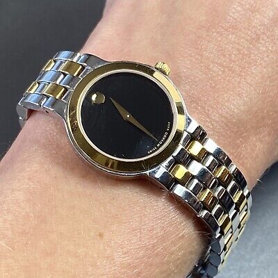 Movado Stainless Steel Yellow Gold Plated Quartz Ladies Swiss Watch 6.25" Wrist