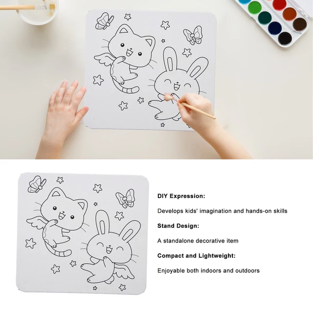 Kit Pittura Con Numeri 3 Pezzi Per Adulti E Bambini, Tema Gatto Cartoon, Tela 20x20 Cm, Colori Acrilici Inclusi
